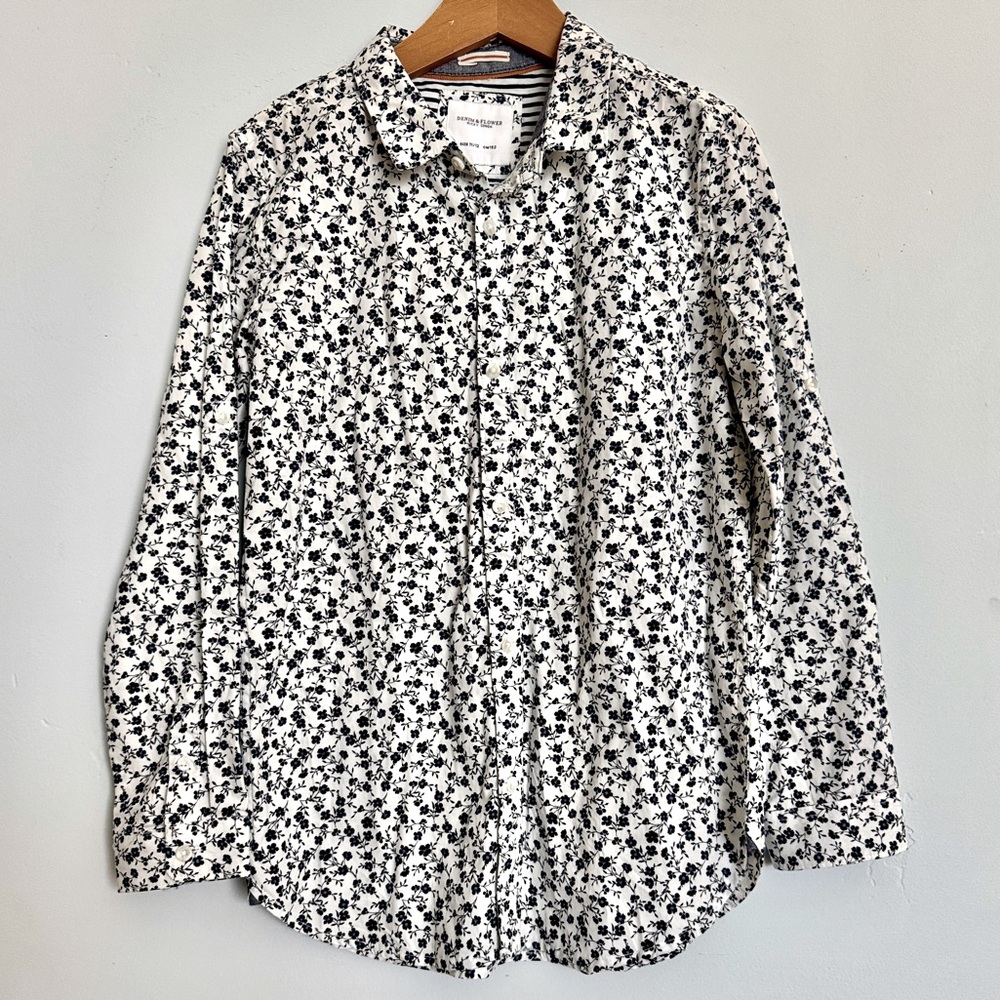 NFS Denim & Flower Ricky Singh Boys sz 11-12 Floral Casual Button-down